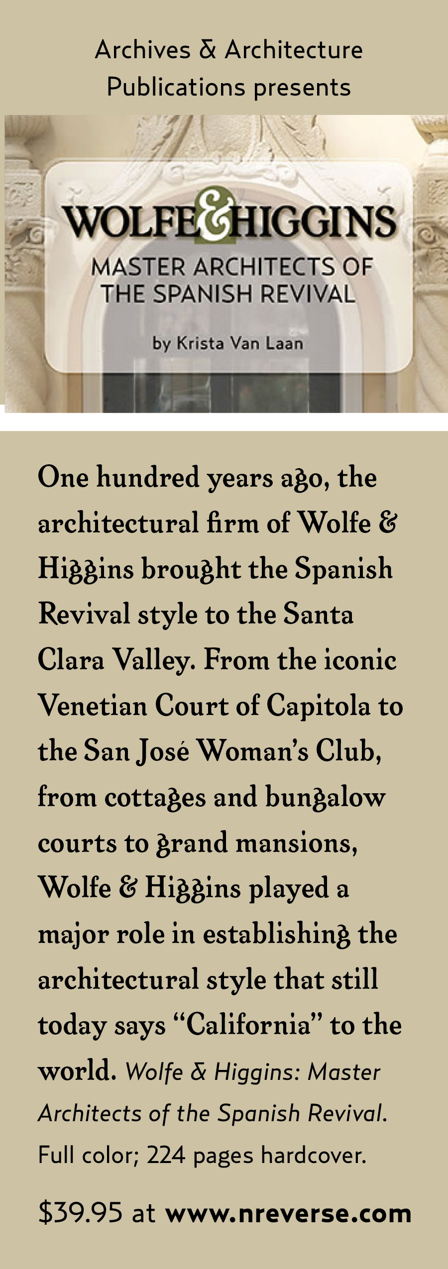 Wolfe & Higgins: Master Architects of the Spanish Revival, book by Krista Van Laan